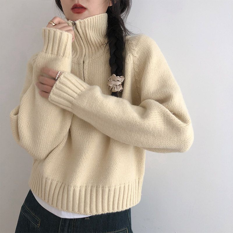Damen modischer Stehkragenpullover aus hochwertigem Strick Drune