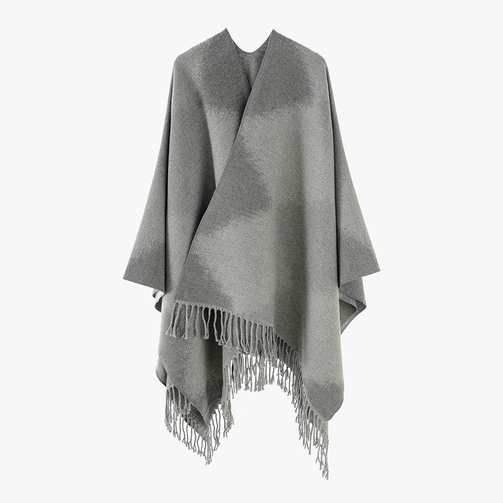 Damen Kaschmiroptik-Cape im Kimono-Schnitt mit feinem Fransensaum Drune