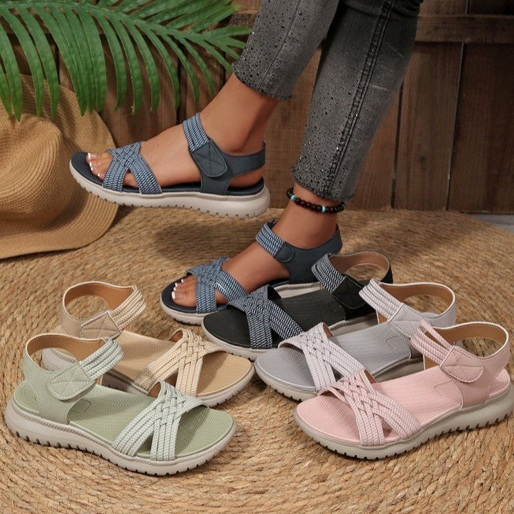Damen Komfortable Sandalen mit geflochtenen Riemen und elastischem Band Drune