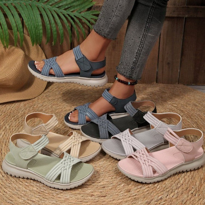 Damen Komfortable Sandalen mit geflochtenen Riemen und elastischem Band Drune