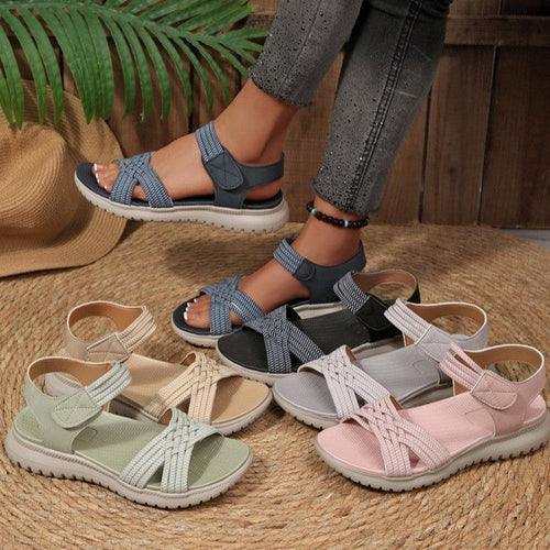 Damen Komfortable Sandalen mit geflochtenen Riemen und elastischem Band Drune