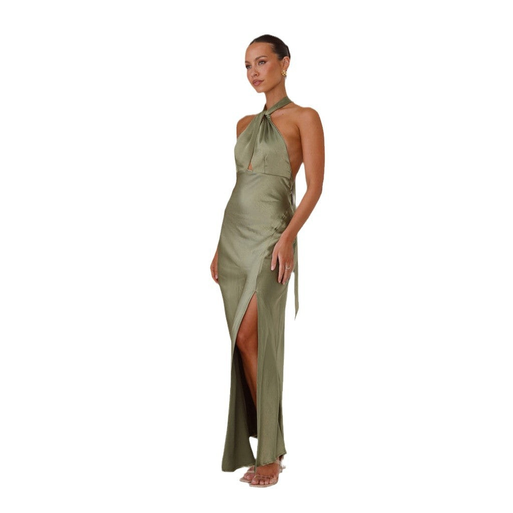 Damen Maxikleid mit elegantem Halterneck-Design und fließendem Satin-Finish Drune