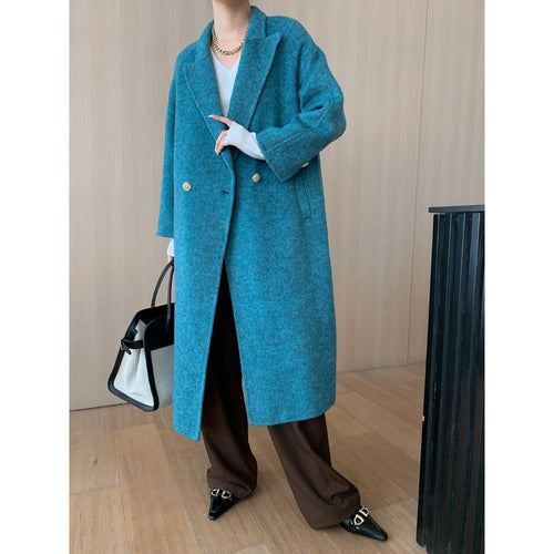 Damen eleganter und warmer Wollmantel mit doppelter Knopfleiste Drune