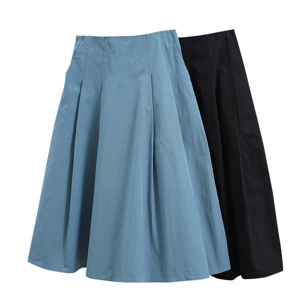 Damen Weites Midirock mit hoher Taille, Boxfalten und A-Linien-Silhouette Drune