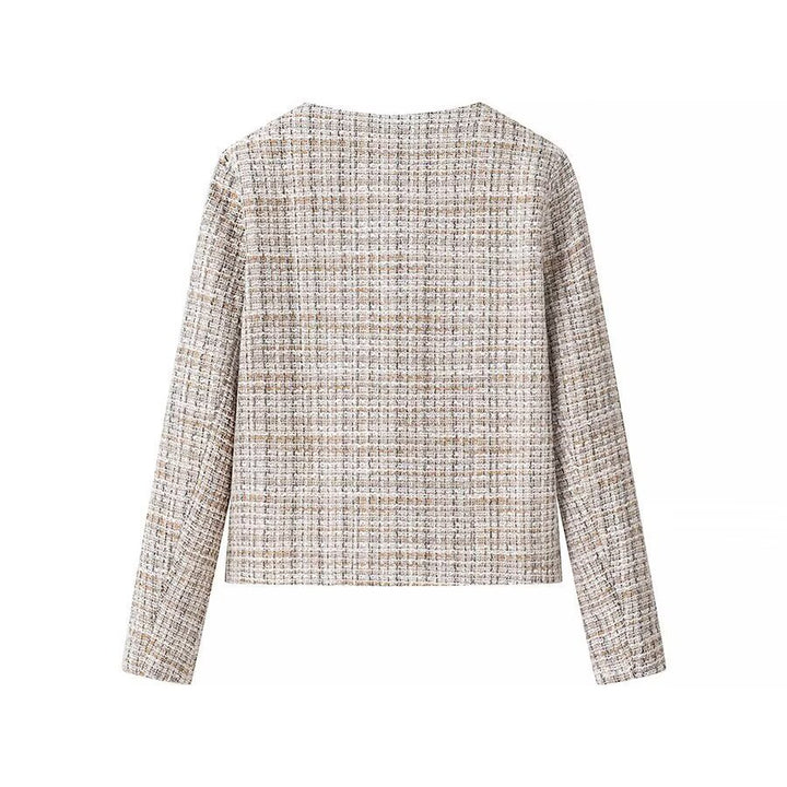 Damen Kurzjacke aus Bouclé‑Tweed mit rundem Ausschnitt und dekorativen Goldknöpfen Drune