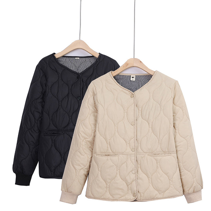 Damen nan gesteppte leichte Steppjacke mit Rundhals, Druckknopfverschluss und Rippbündchen Drune