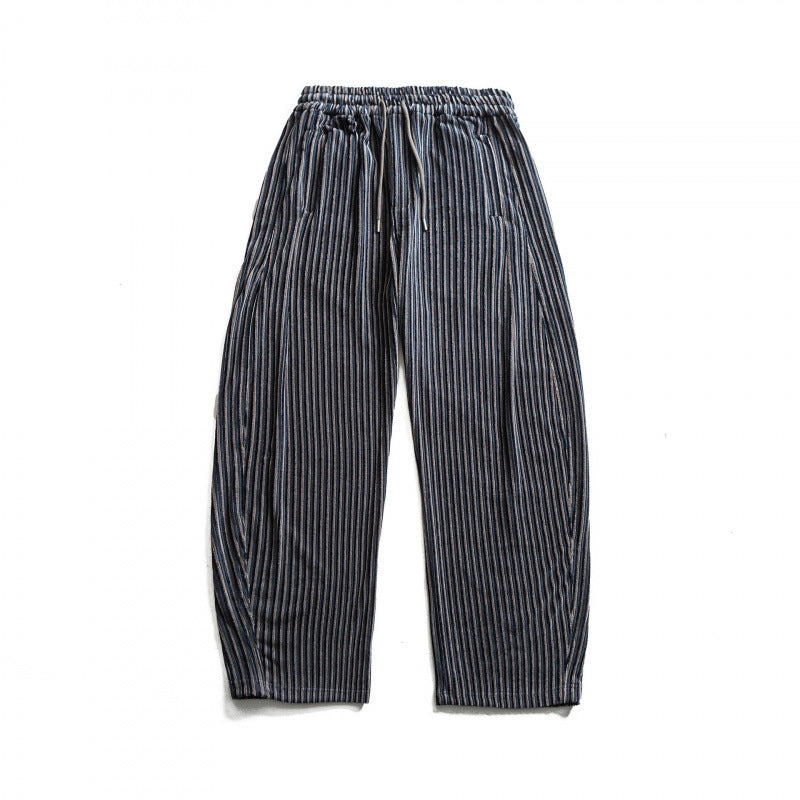 Unisex Weite Cord-Optik Loungehose mit Kordelzug und vertikalen Streifen Drune