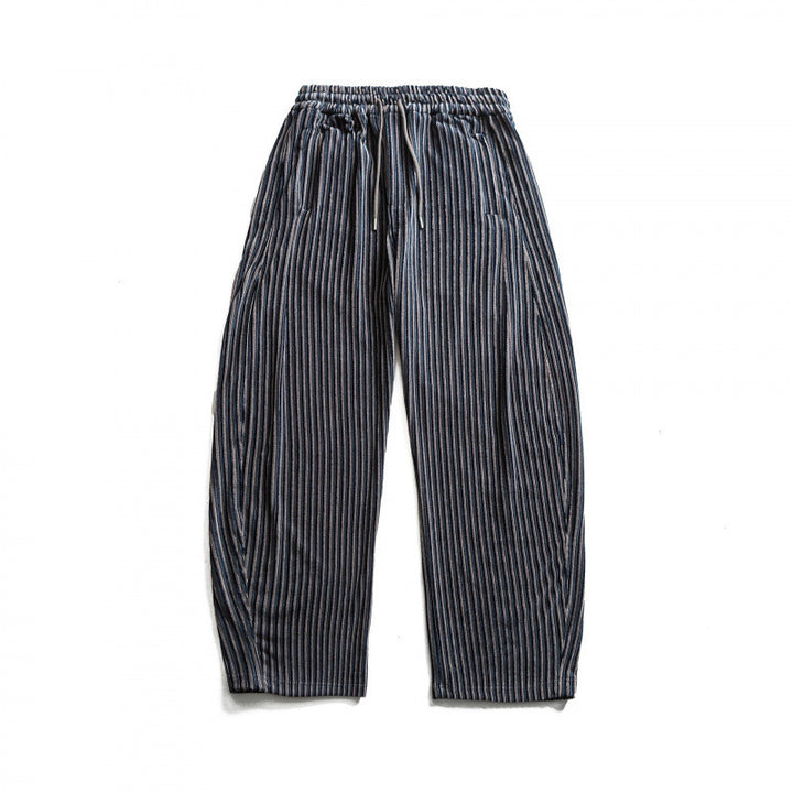 Unisex Weite Cord-Optik Loungehose mit Kordelzug und vertikalen Streifen Drune