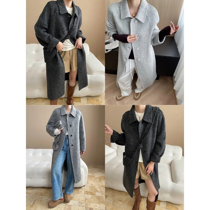 Damen eleganter Schnittstrickmantel mit praktischen Taschen Drune