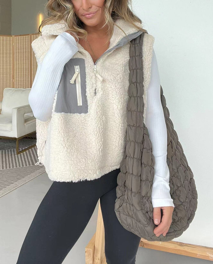 Damen gesteppte Fleece-Weste mit praktischem Reißverschluss und Kunstfelltaschen Drune