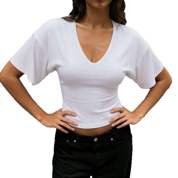 Damen elegantes V-Ausschnitt Oberteil mit lockeren Ärmeln Drune