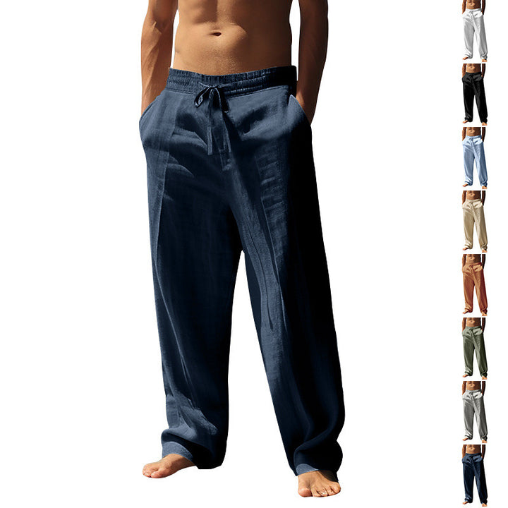 Herren nan lockere Leinen-Hose mit Elastikbund und Seitentaschen Drune