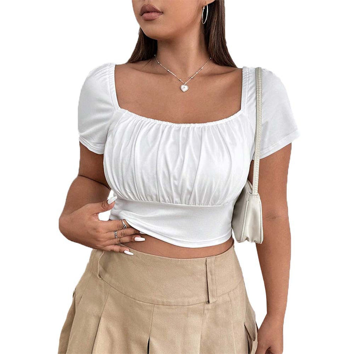 Damen Crop-Top mit gerafftem Design und nostalgischen Puffärmeln Drune