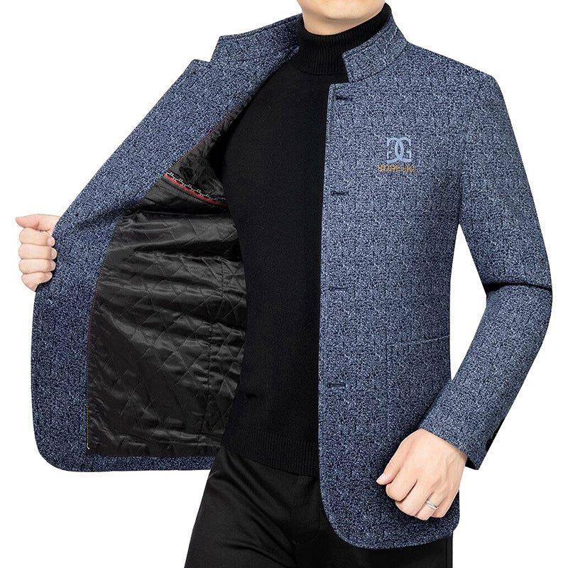 Herren Moderner Stehkragen-Blazer im Travel-Stil mit wattierter Innenfütterung Drune