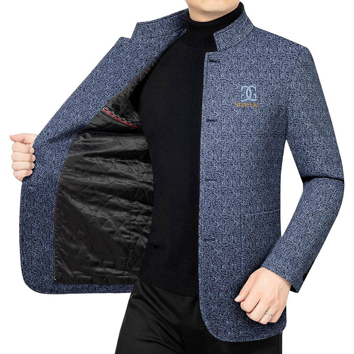 Herren Moderner Stehkragen-Blazer im Travel-Stil mit wattierter Innenfütterung Drune