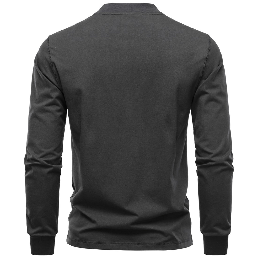 Herren Langarm-Henleyshirt mit Stehkragen und zweifacher Knopfleiste, Slim Fit, Baumwoll-Mix Drune