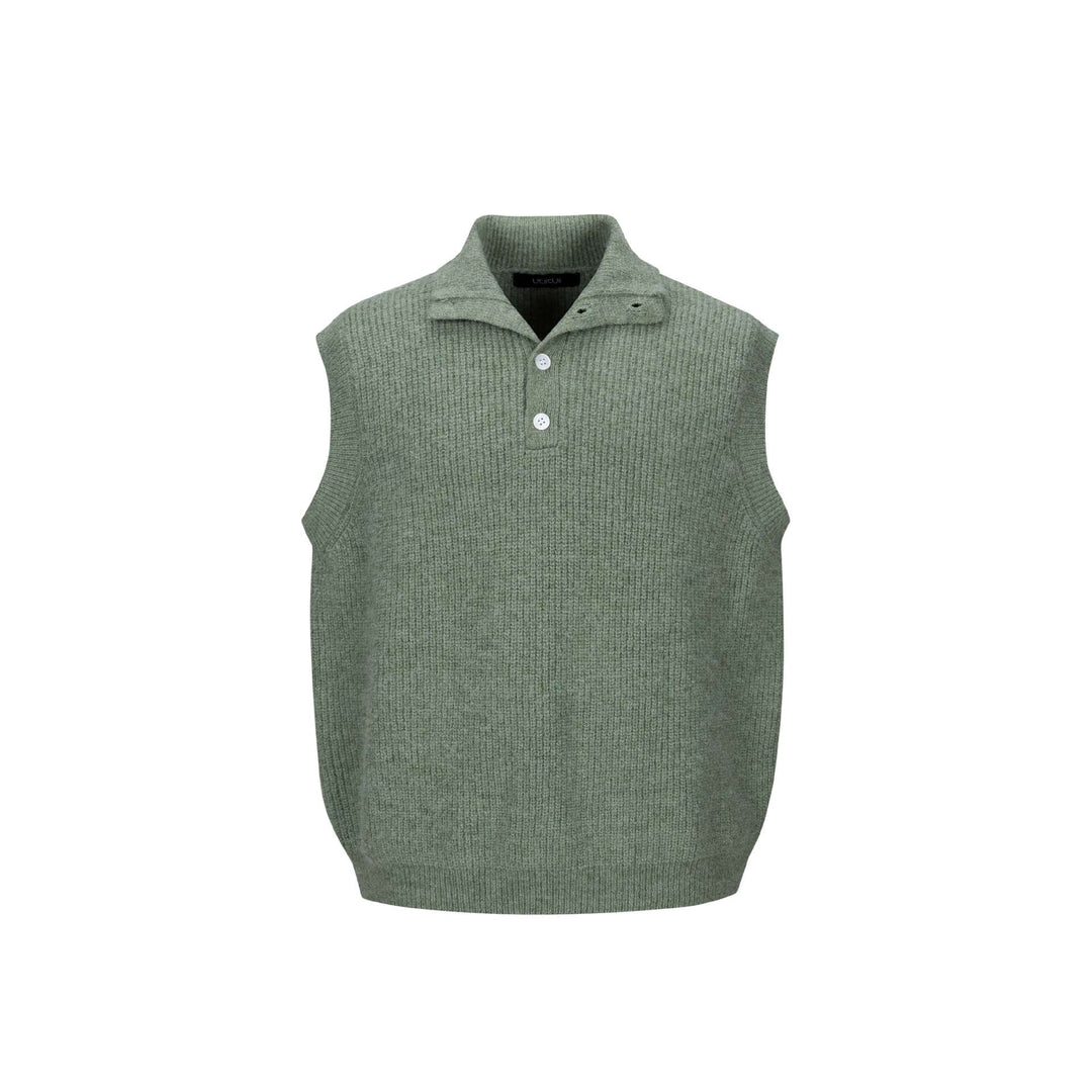 Unisex Grobgestrickte Weste mit Polokragen und Halbknopfleiste Drune
