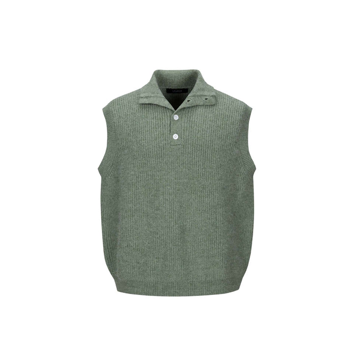Unisex Grobgestrickte Weste mit Polokragen und Halbknopfleiste Drune
