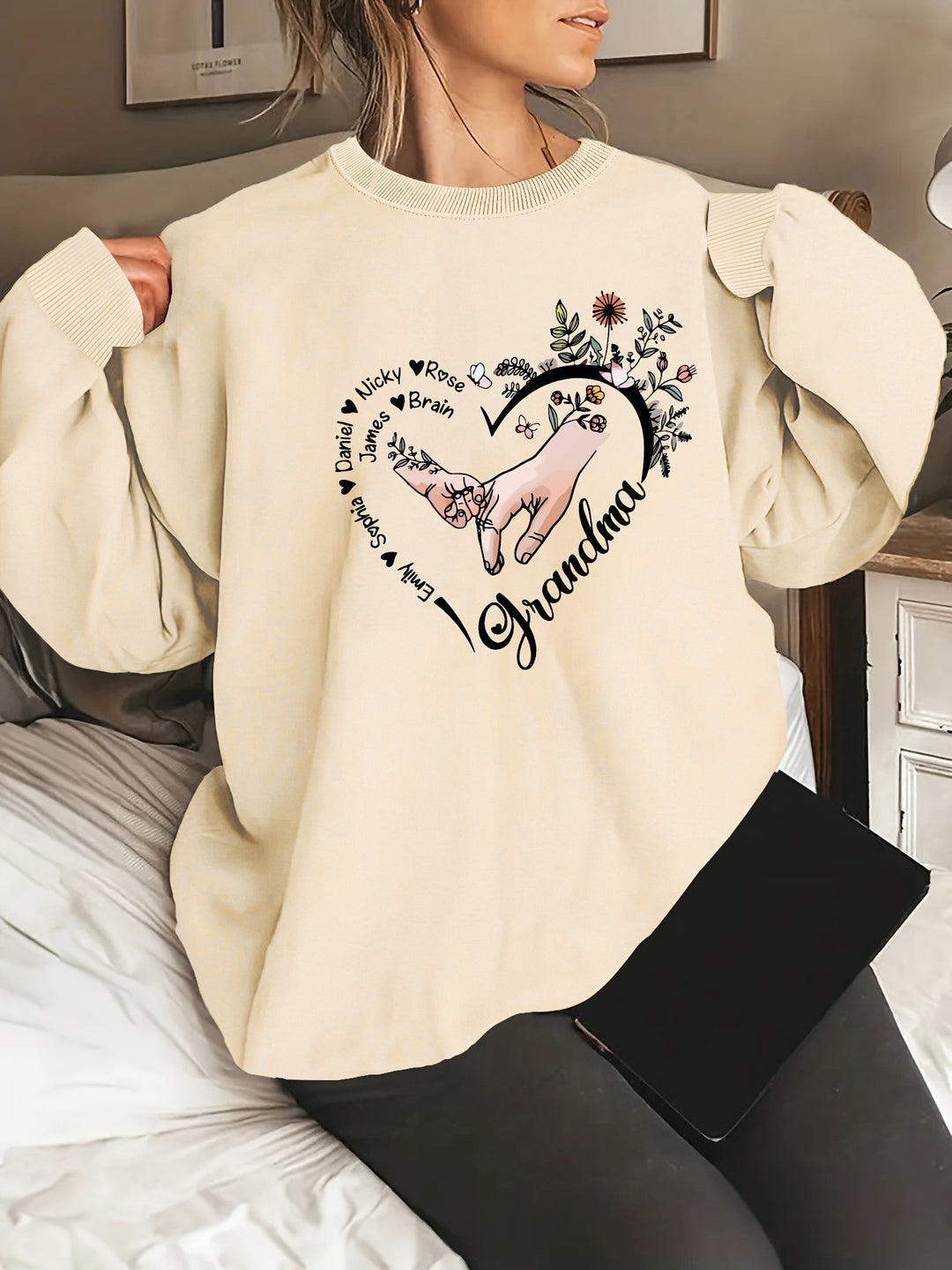 Damen entspannter Pullover mit Blumenmotiven Drune