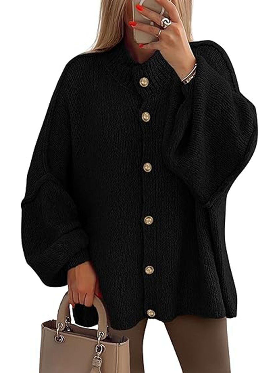 Damen oversized Strickjacke mit Knopfverschluss Drune