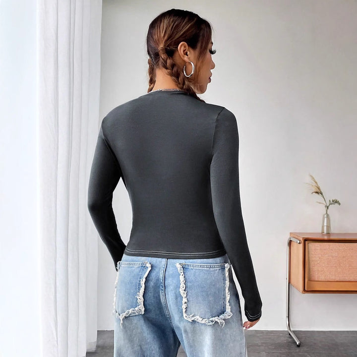 Damen Langarmshirt mit hochwertigem Print und figurbetontem Schnitt Drune