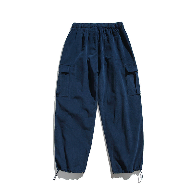 Herren Baggy-Cargohose mit elastischem Bund, Utility-Taschen und Kordelabschluss Drune