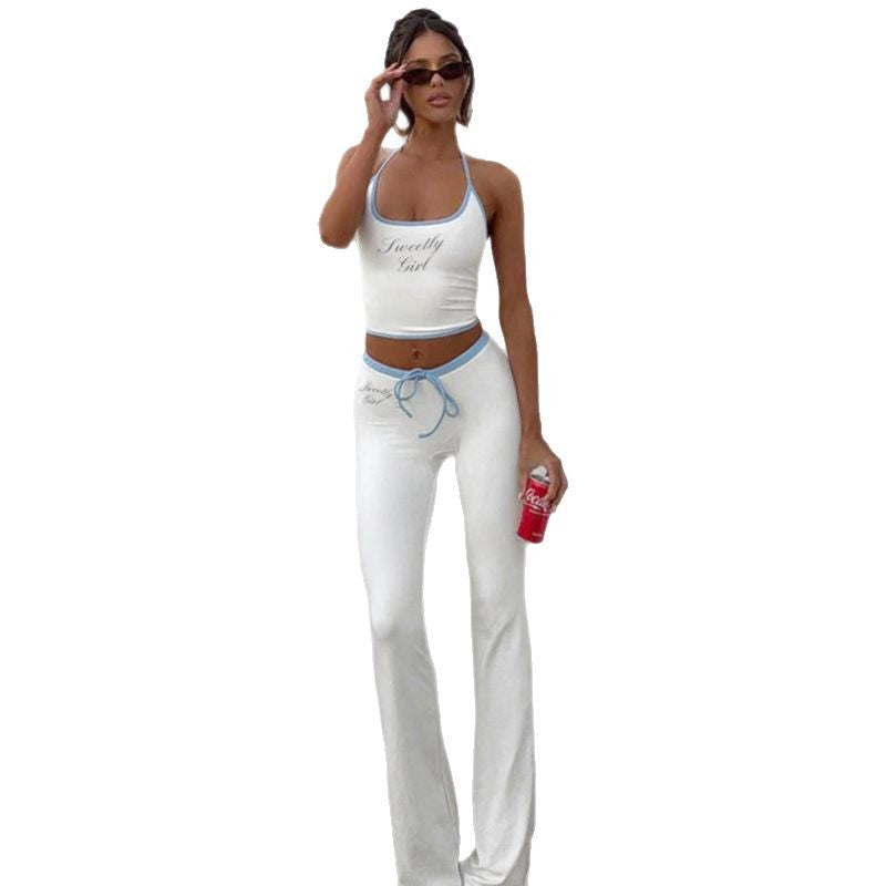 Damen sportliches Two-Piece Set mit verstellbarem Bindeband und bequemen Flared-Hosen Drune
