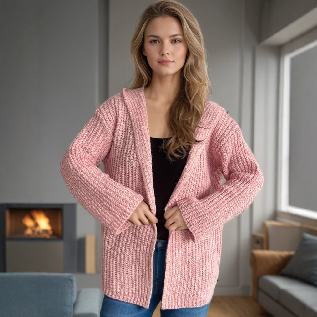 Damen lässige Strickjacke mit offenen Vorderteilen und lockeren Ärmeln Drune