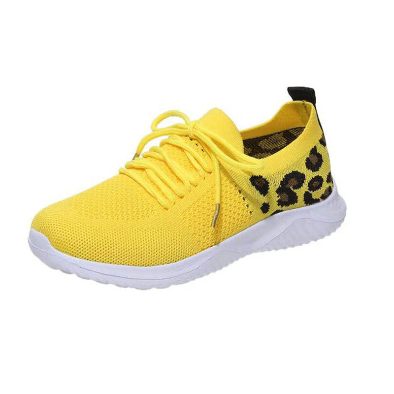Damen Atmungsaktive Strick-Slipper mit gepolsterter Dämpfungssohle und Leoparden-Schaft Drune