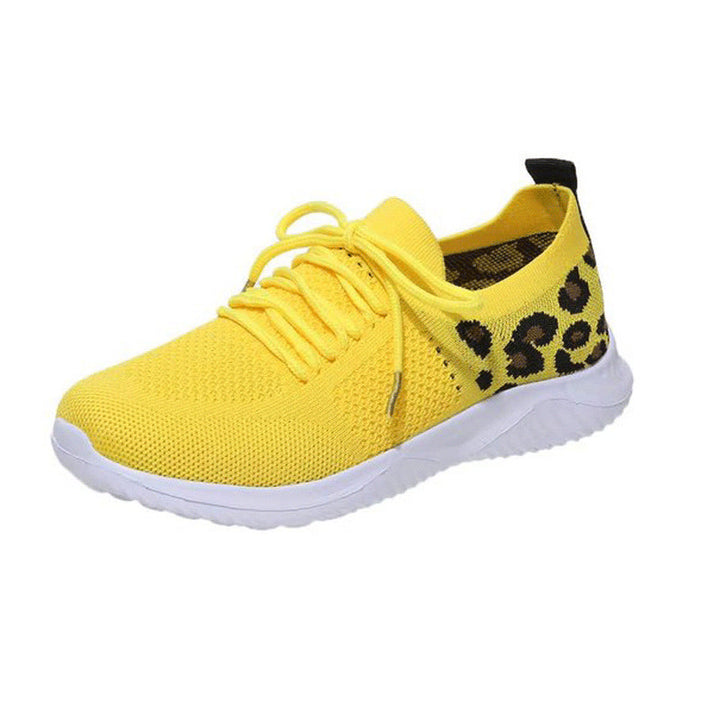 Damen Atmungsaktive Strick-Slipper mit gepolsterter Dämpfungssohle und Leoparden-Schaft Drune