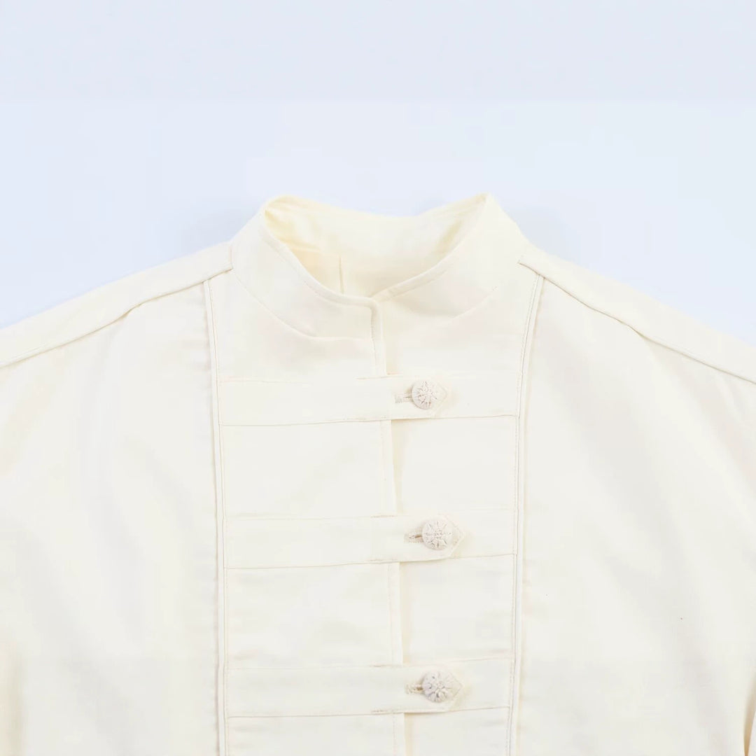 Damen Oversize Jacke mit Stehkragen und chinesischen Zierknöpfen Drune