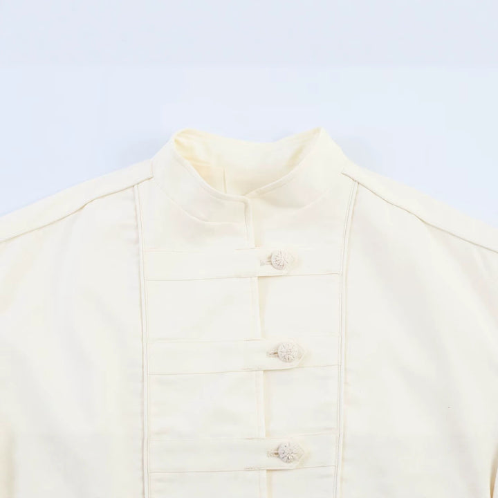 Damen Oversize Jacke mit Stehkragen und chinesischen Zierknöpfen Drune