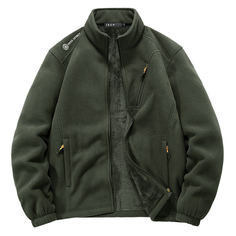 Herren Thermo‑Fleecejacke mit Sherpa‑Innenfutter, Stehkragen und Reißverschlusstaschen Drune