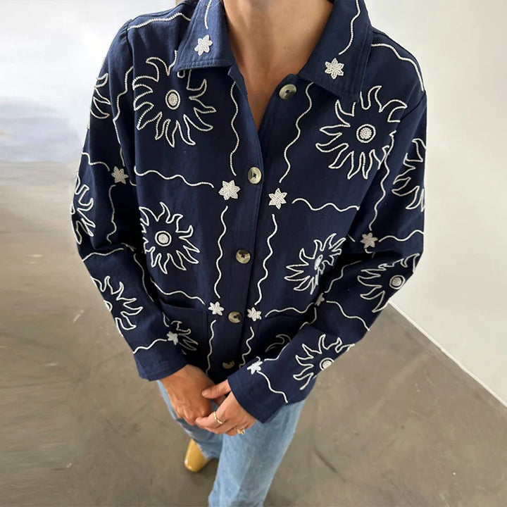 Damen Bomberjacke mit floralem Print und Knopfverschluss Drune
