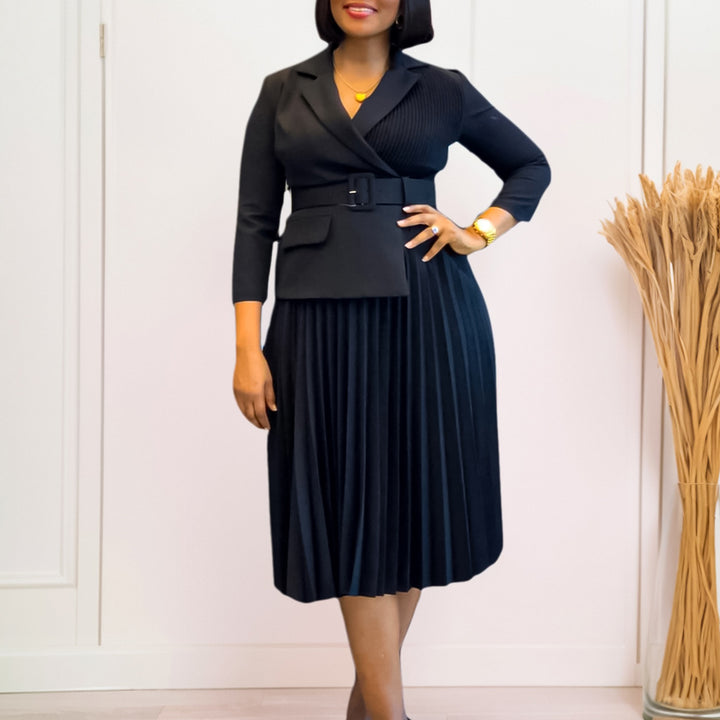 Damen Plissee Blazer-Kleid mit gleichzeitigem Taillengürtel Drune