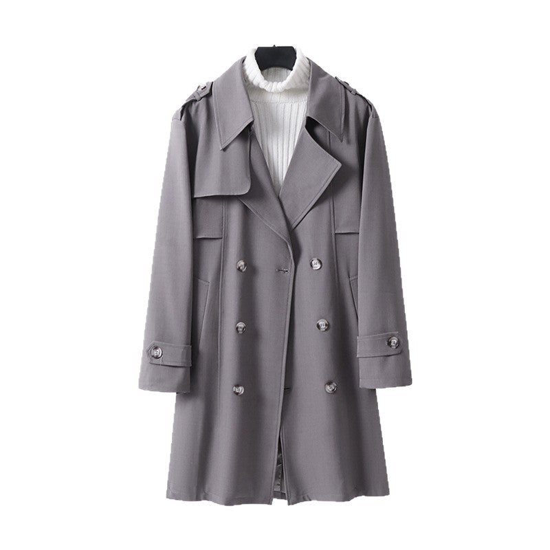 Damen Doppelreihiger Kurztrenchcoat aus leichtem Wollmix mit soften Fall und Schulterklappen Drune