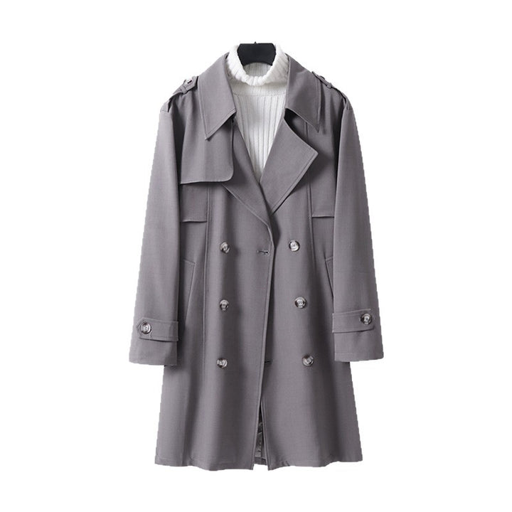 Damen Doppelreihiger Kurztrenchcoat aus leichtem Wollmix mit soften Fall und Schulterklappen Drune