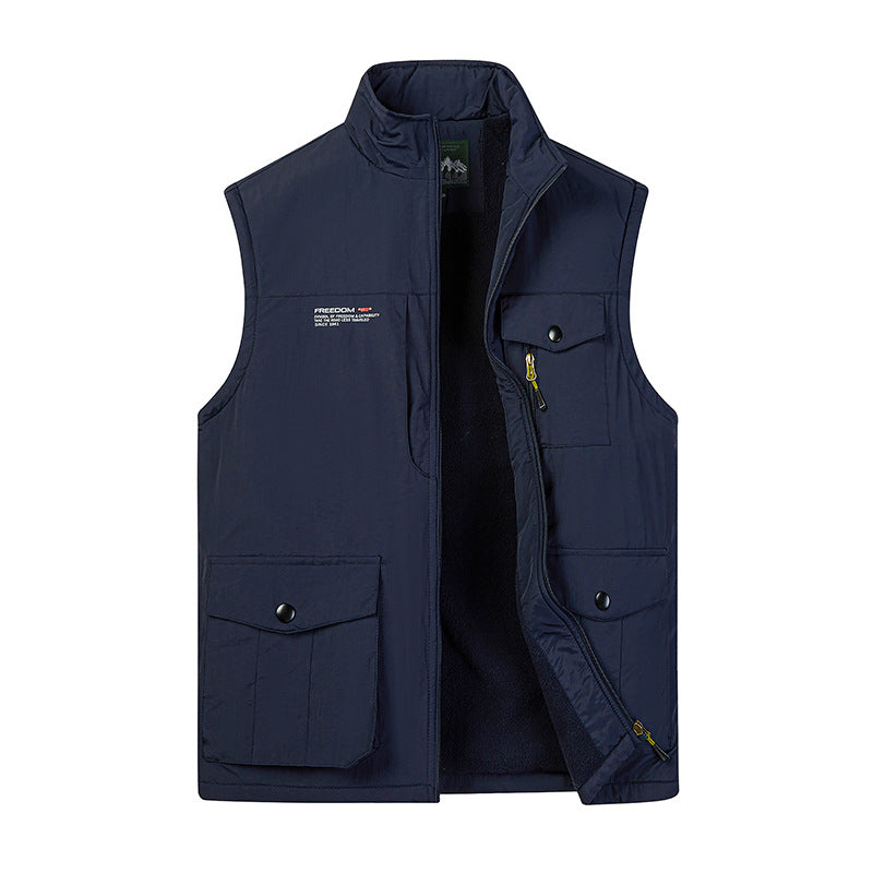 Herren Leichte Fleece-gefütterte Outdoor-Weste mit Mehrfachtaschen und Stehkragen Drune