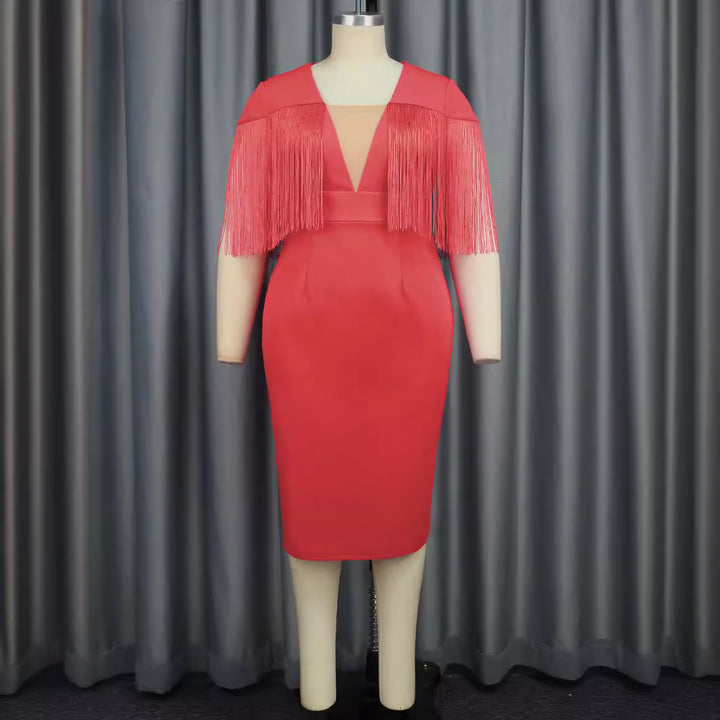 Damen Figurbetontes Kleid mit fransigen Ärmeln Drune