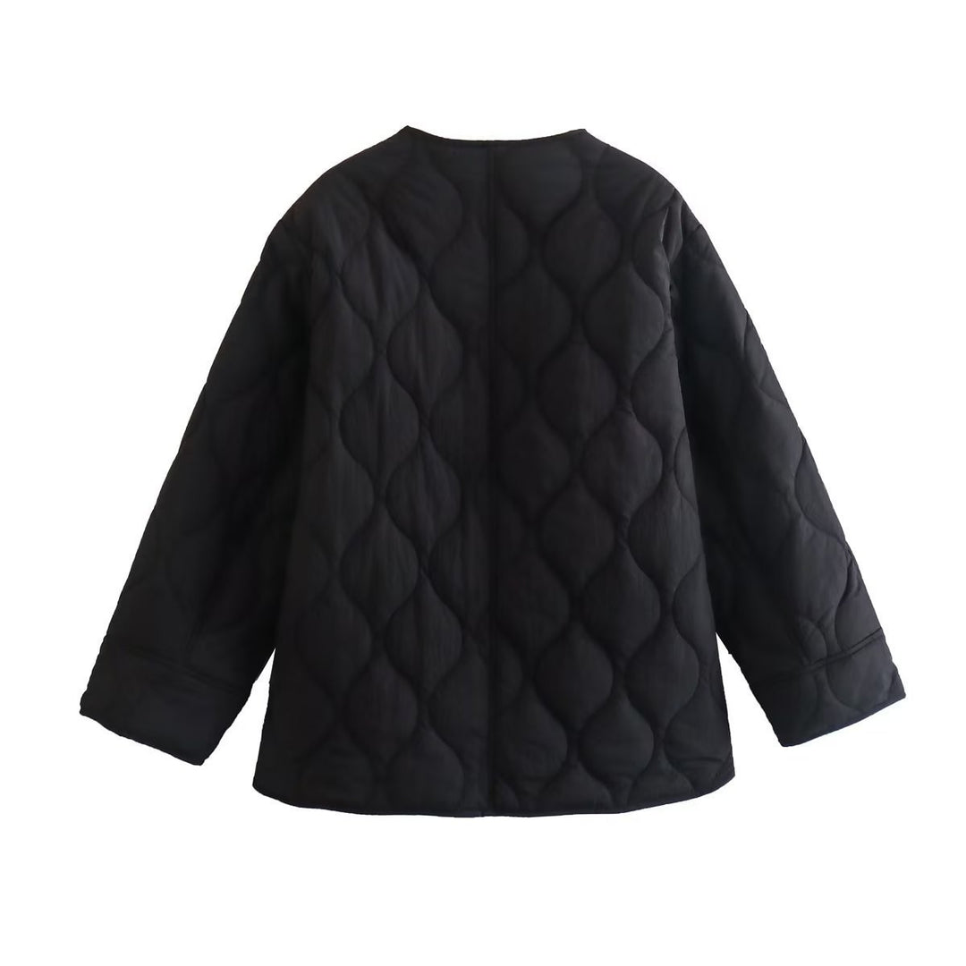 Damen nan gesteppte Oversize Jacke mit Rundhalsausschnitt und organischer Rautensteppung Drune