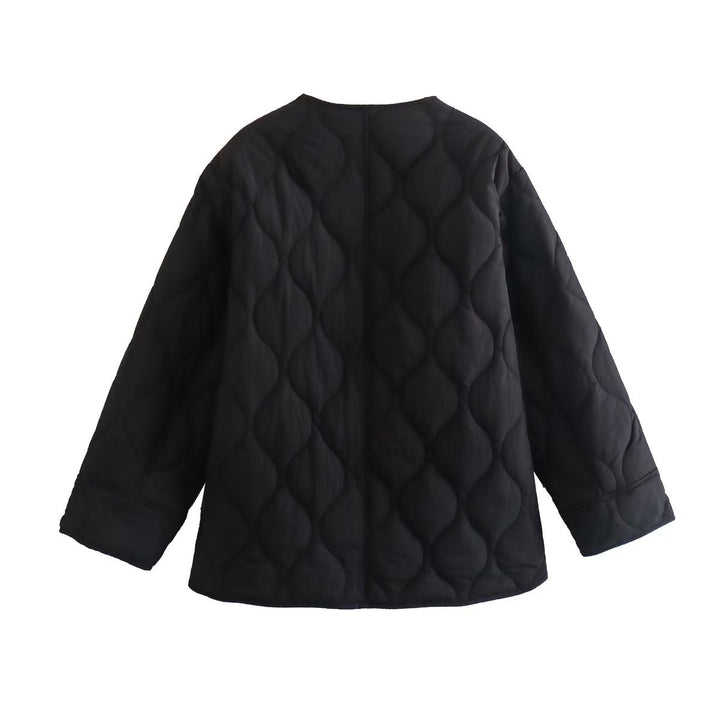 Damen nan gesteppte Oversize Jacke mit Rundhalsausschnitt und organischer Rautensteppung Drune