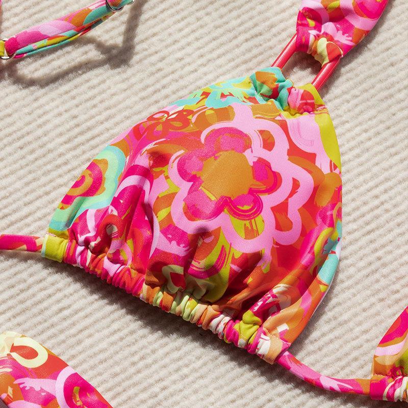 Damen Triangel-Bikini mit verspieltem Blumenmuster und verstellbaren Trägern Drune