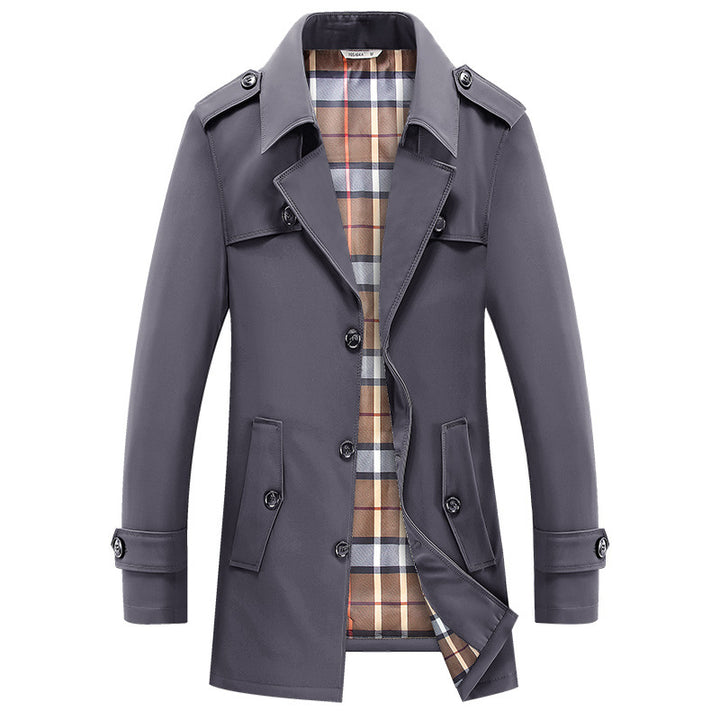 Herren Kurztrenchcoat mit kariertem Innenfutter und Schulterklappen Drune