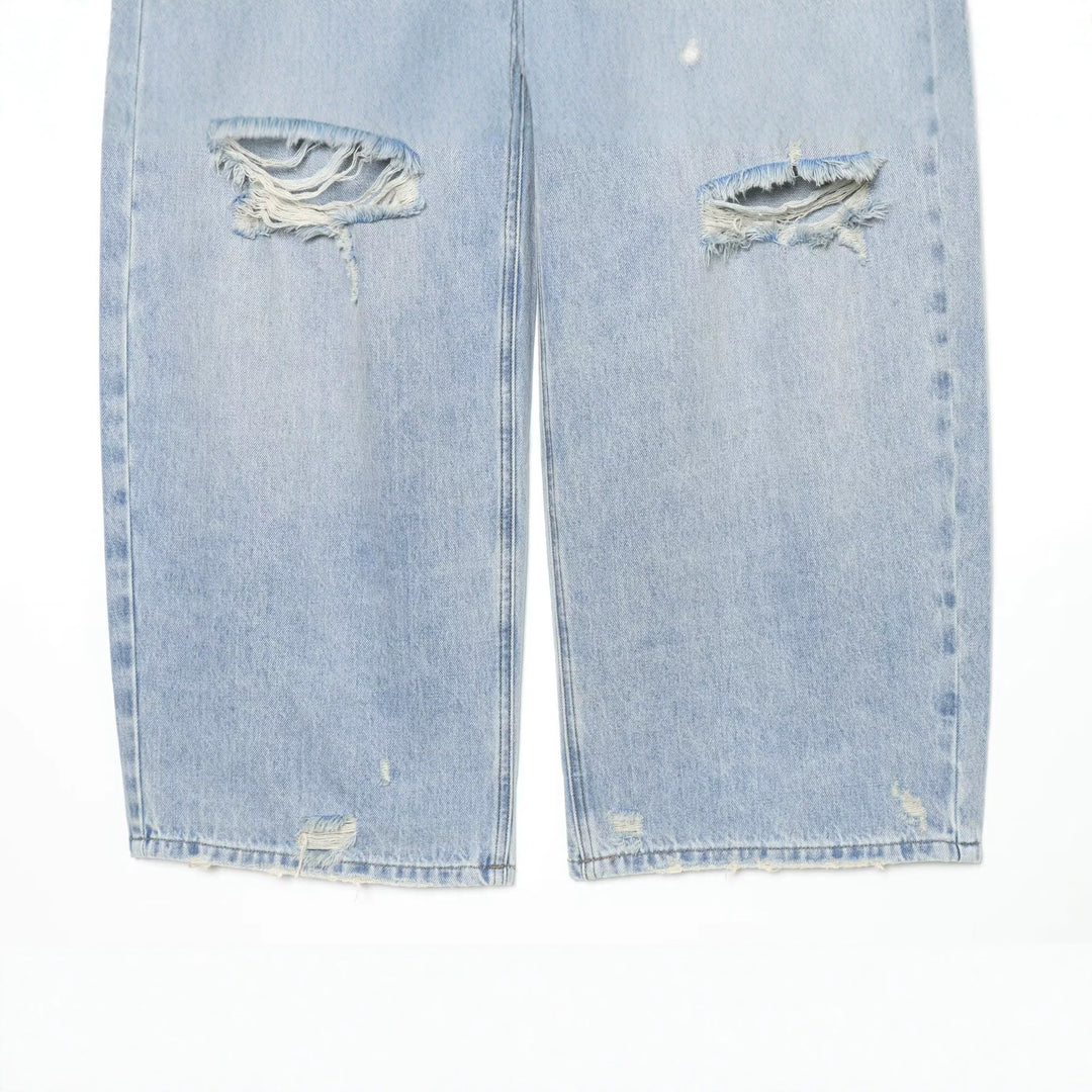 Damen Hochtaillierte Jeans mit weitem Bein und Destroyed-Optik Drune
