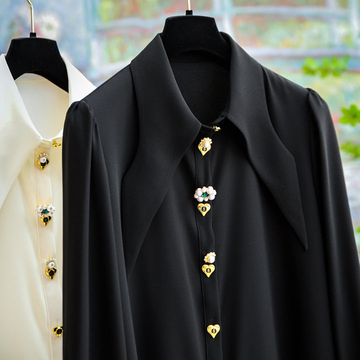 Damen Elegante und raffinierte Bluse mit Schmuckknöpfen Drune