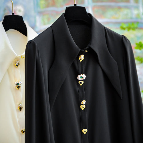 Damen Elegante und raffinierte Bluse mit Schmuckknöpfen Drune