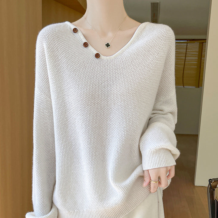 Damen lässiger Pullover mit dezenten Knopfdetails Drune