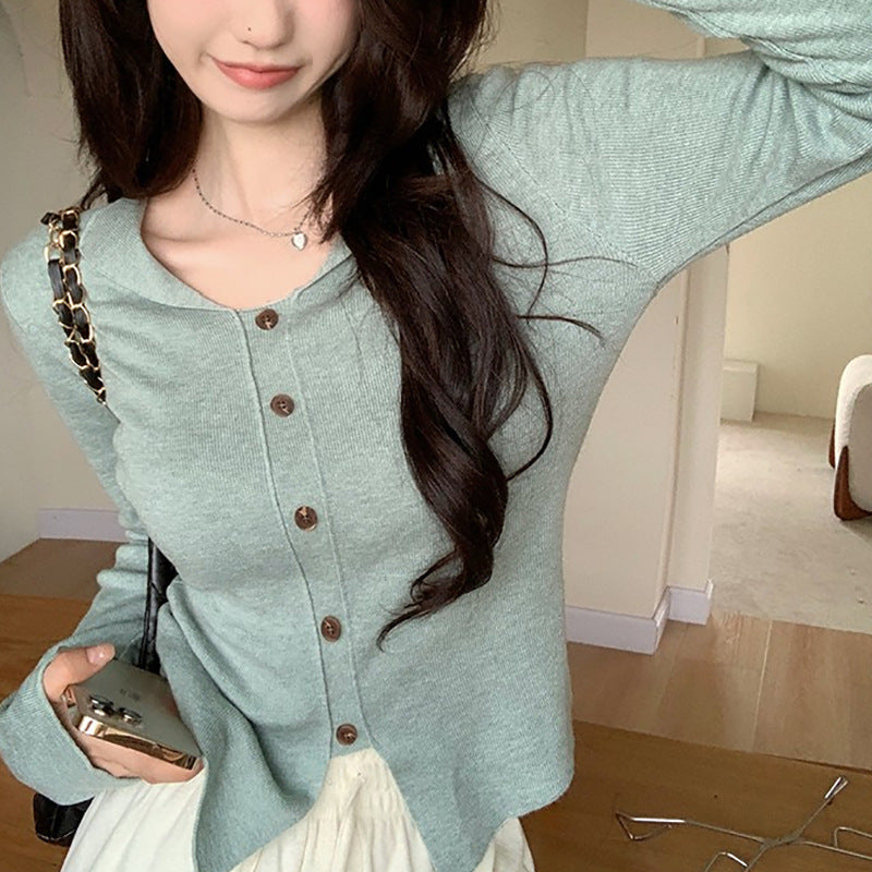 Damen Langarm Cardigan mit Knopfleiste und feinem Strick