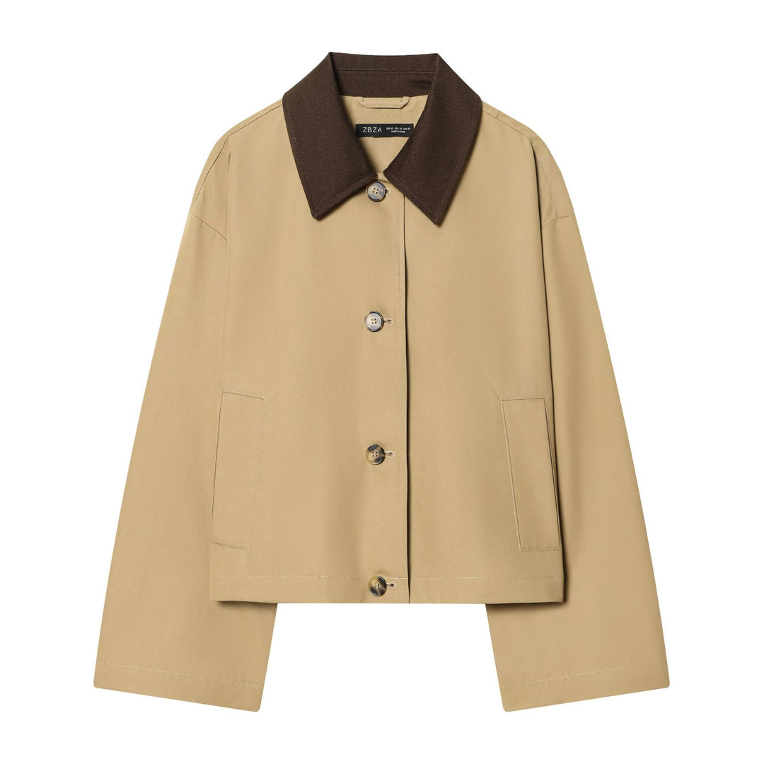 Damen Cropped Kurzjacke mit kontrastfarbenem Cordkragen und geradem Boxy‑Schnitt Drune