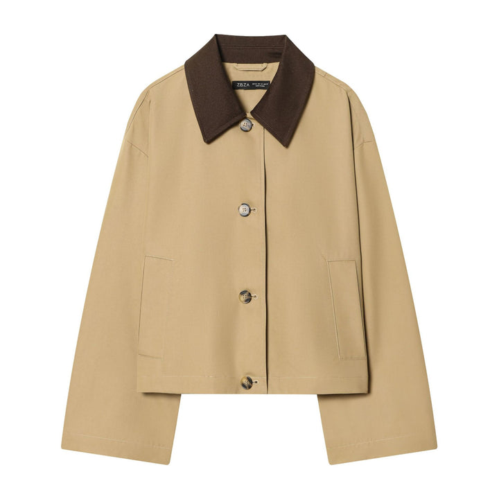 Damen Cropped Kurzjacke mit kontrastfarbenem Cordkragen und geradem Boxy‑Schnitt Drune